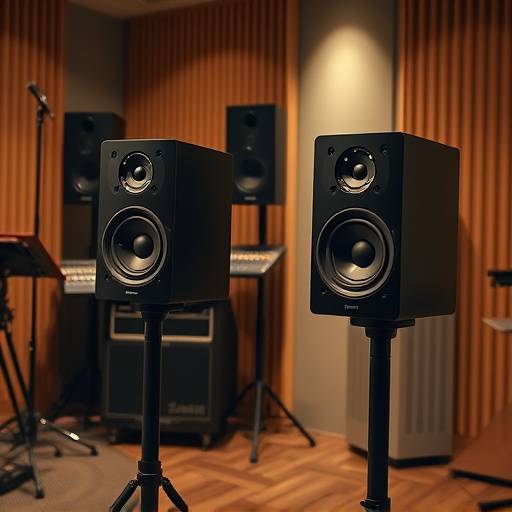 Pair of Focal SM9 studio monitors on stands in a recording studio